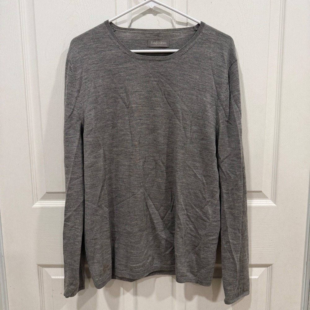 Zadig & Voltaire Gray Merino Wool Leaf Graphic Sweater Metis Bis M TMP2504H L